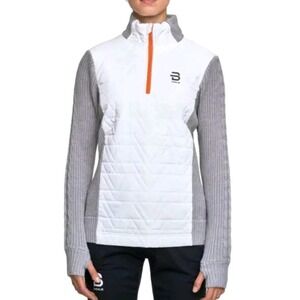 Bjorn Daehlie Half Zip Comfy Sweater‎ Pullover Wool 1/4 Zip Womens S White Gray